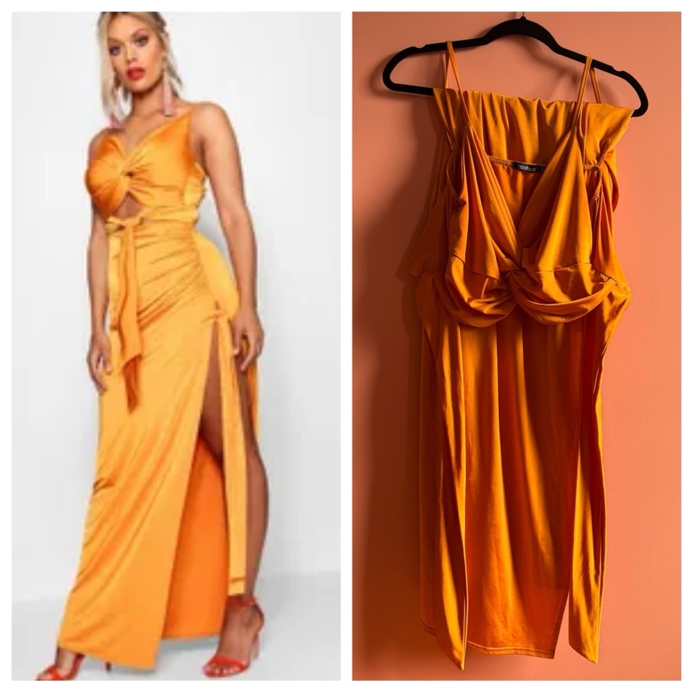 Boohoo Gold Tie Side Slinky Maxi Skirt &Tie Twist Crop Plus Size 20 skirt 16 top